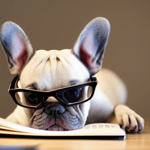 frenchie with glasses reading about email marketing